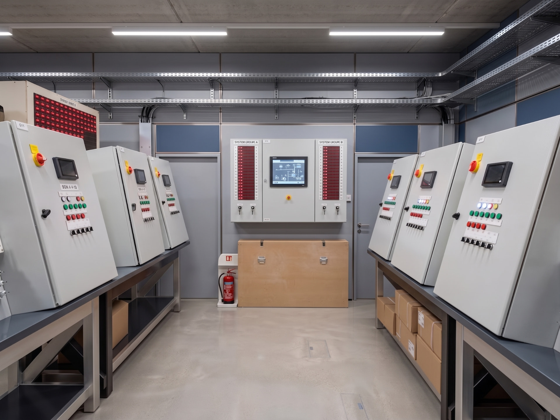 OKTO offsite integration control room with control panels and test benches